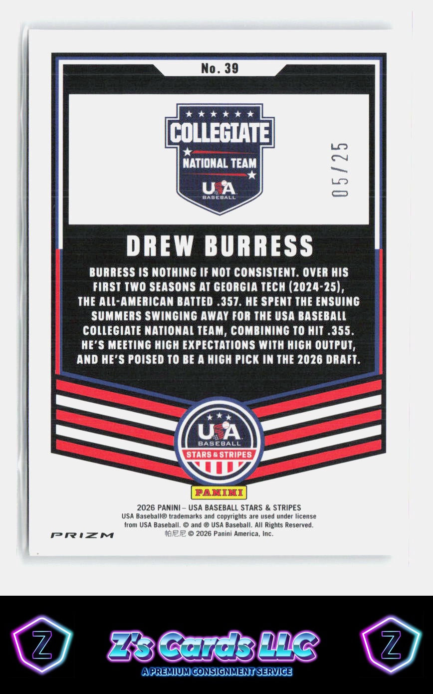 2026 Panini Stars & Stripes Prizm Baseball Drew Burress Mojo /25 A's NM