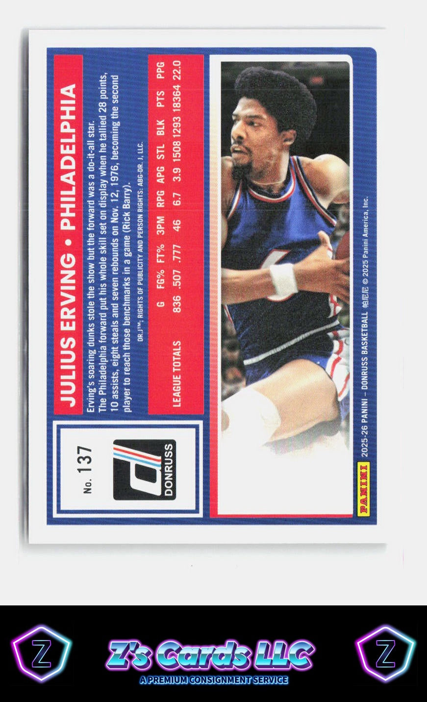2025-26 Donruss Julius Erving Red Plaid /75 76ers NM
