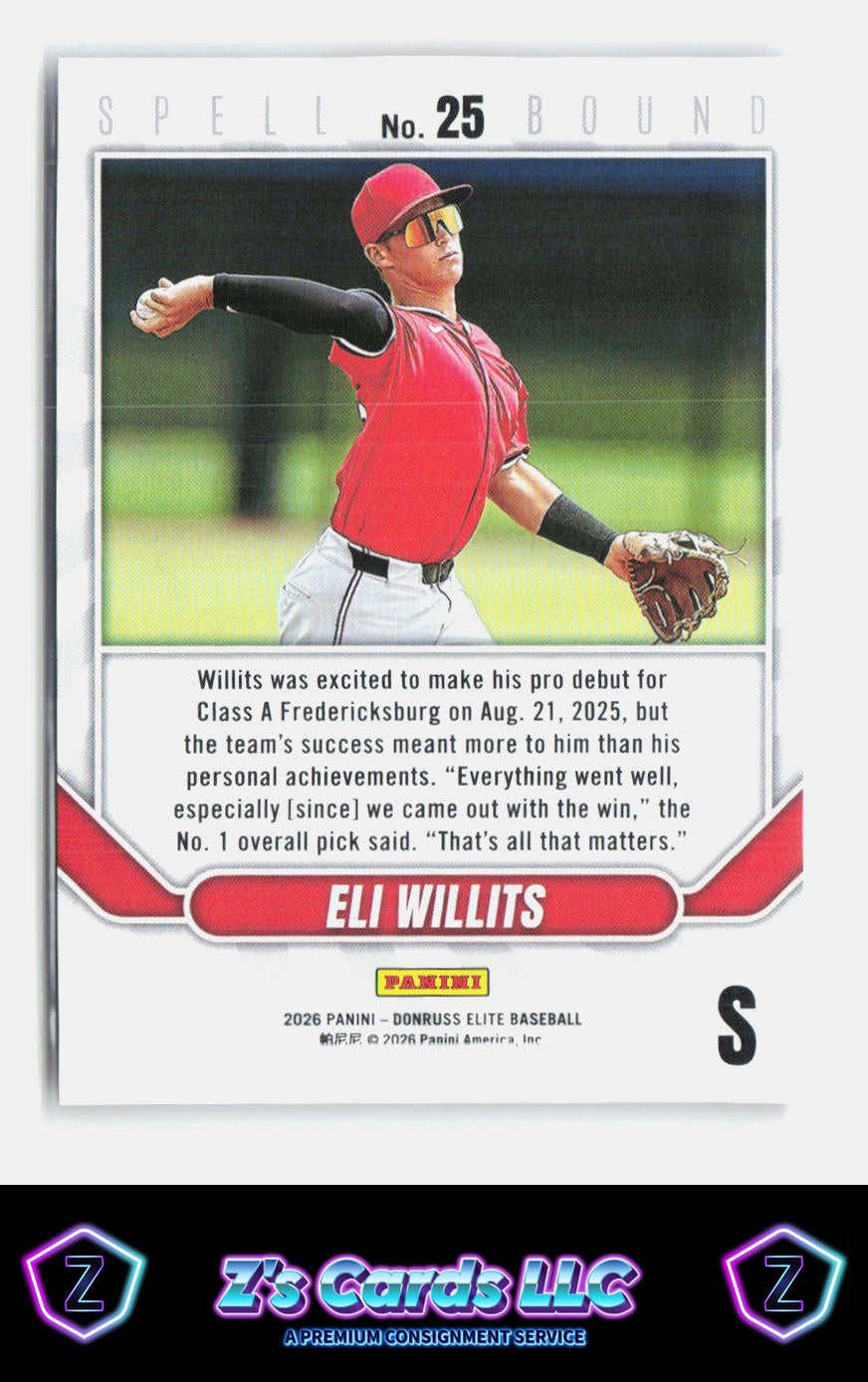 2026 Donruss Elite Eli Willits Purple "S" 03/49 Nationals SN
