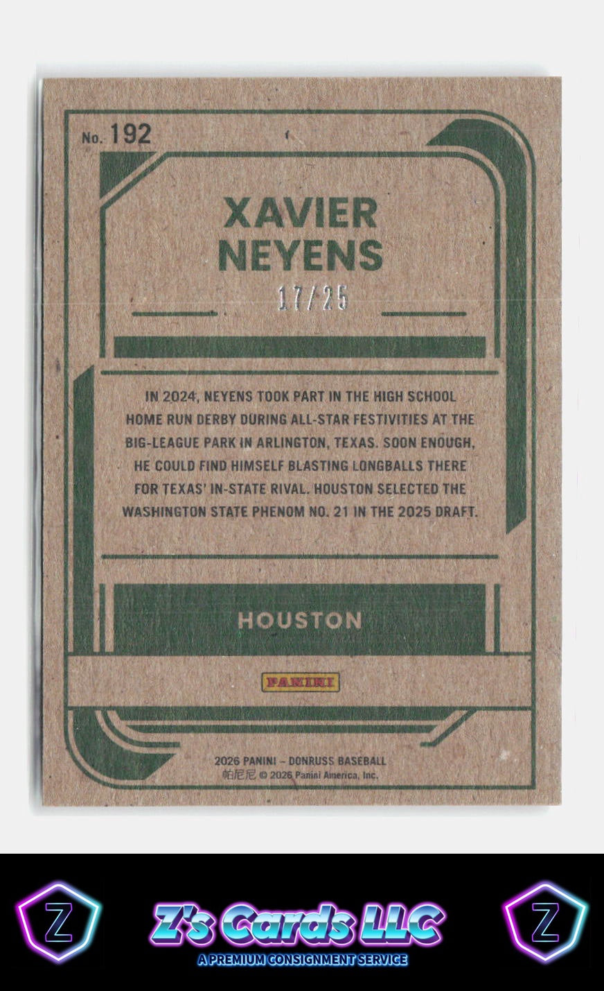 2026 Donruss Xavier Neyens ARTIST PROOF /25 Top Prospect Astros