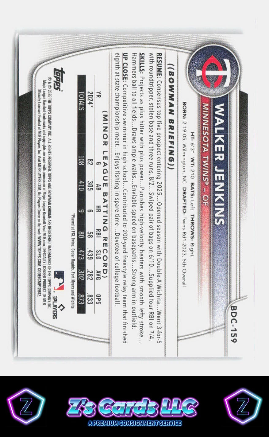 2025 Bowman Draft Walker Jenkins Fuchsia Reptilian Refractor 098/199 Twins