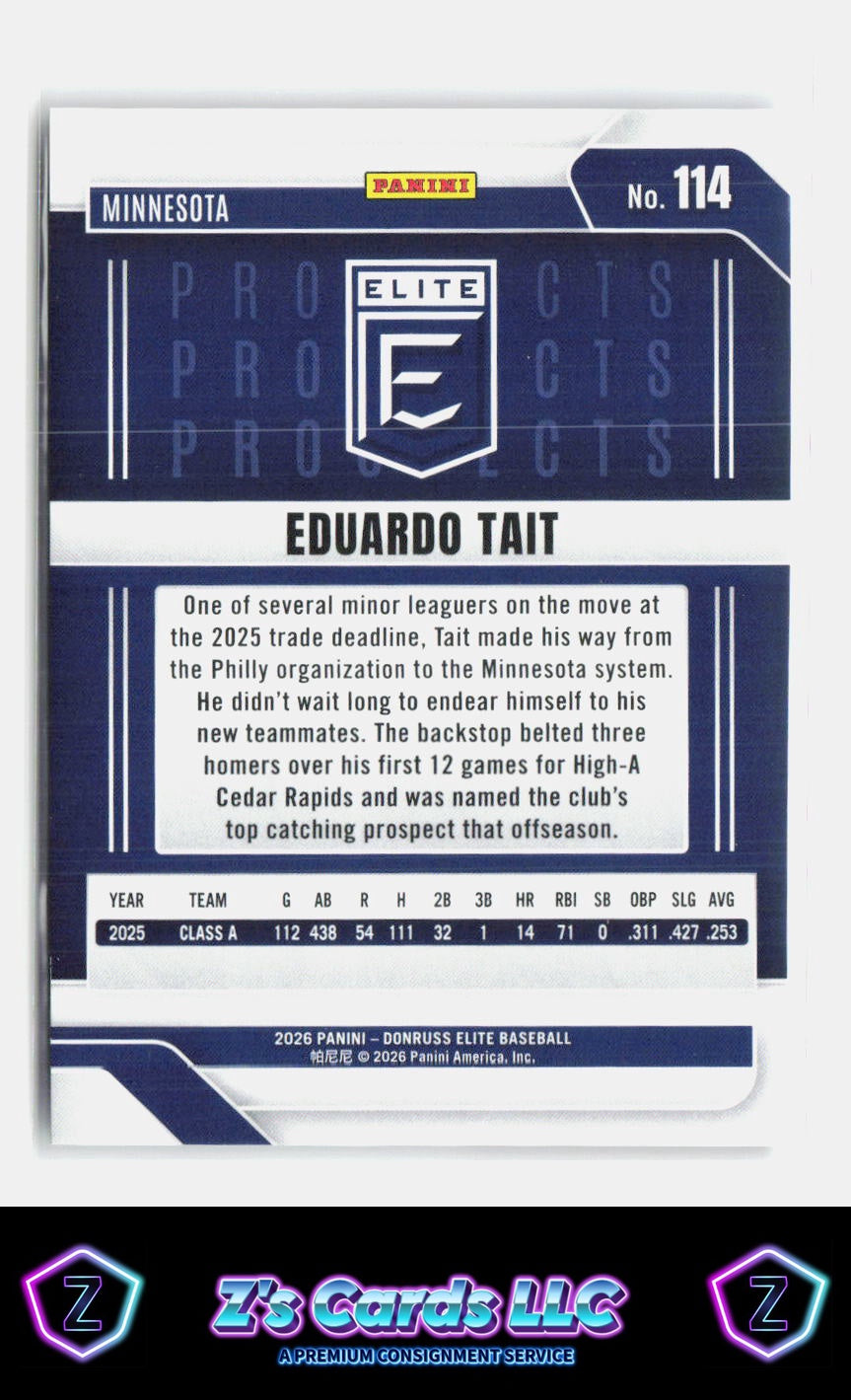 2026 Donruss Elite Eduardo Tait Bronze #d 20/35 Prospect Twins