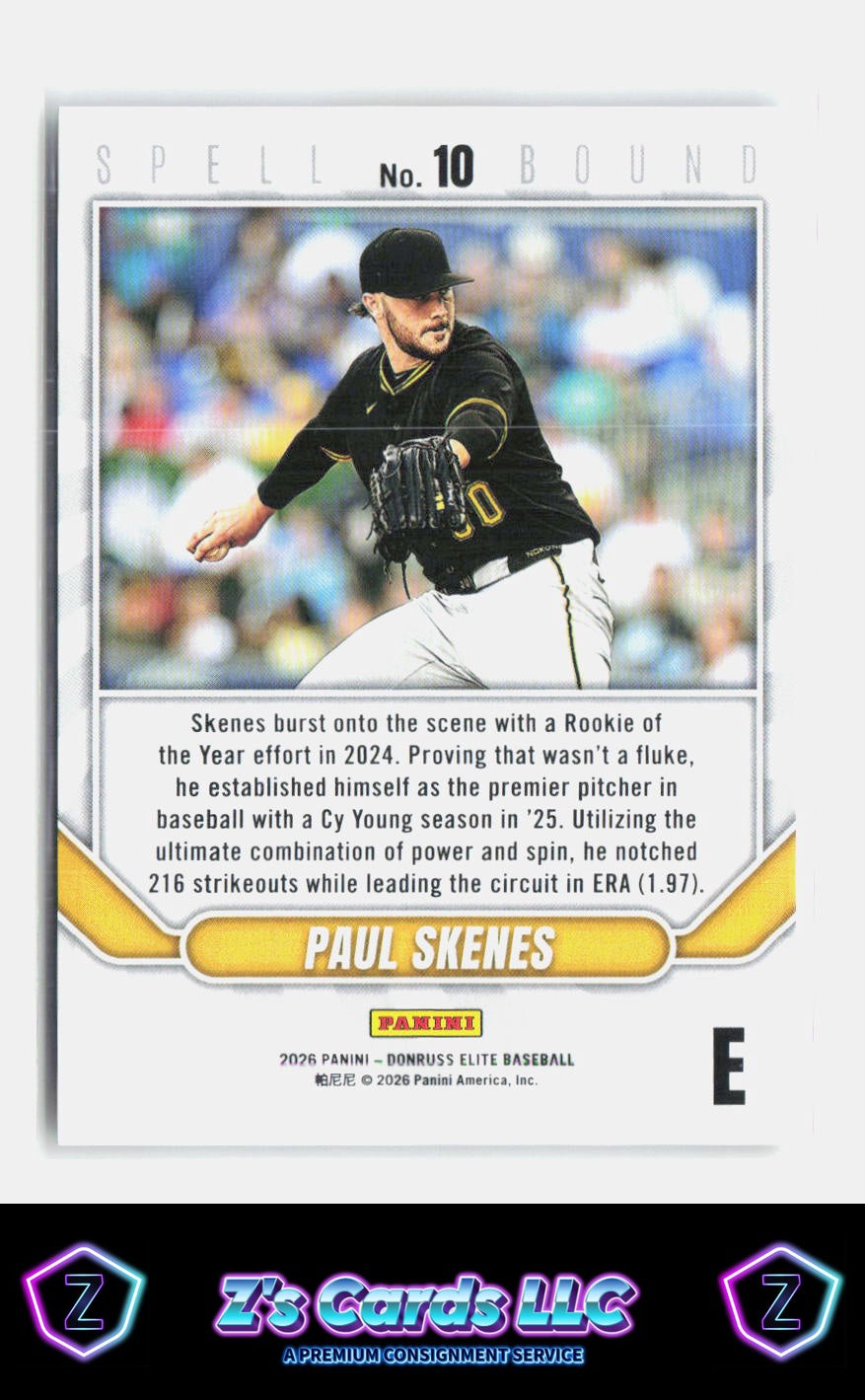 2026 Donruss Elite Paul Skenes Spellbound Blue /199 "E" Pirates