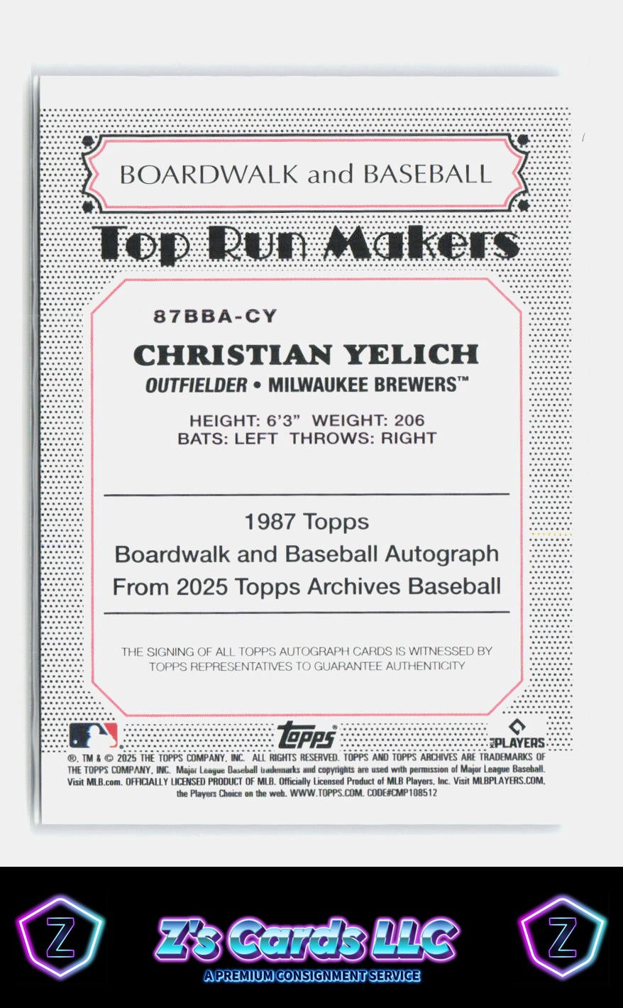 2025 Topps Archives Christian Yelich Autographs Blue Foil /25 Brewers