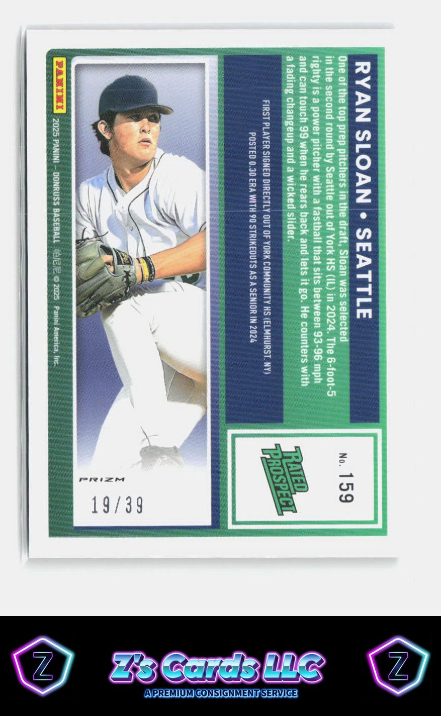 2025 Donruss Ryan Sloan Optic Black Velocity /39 Mariners