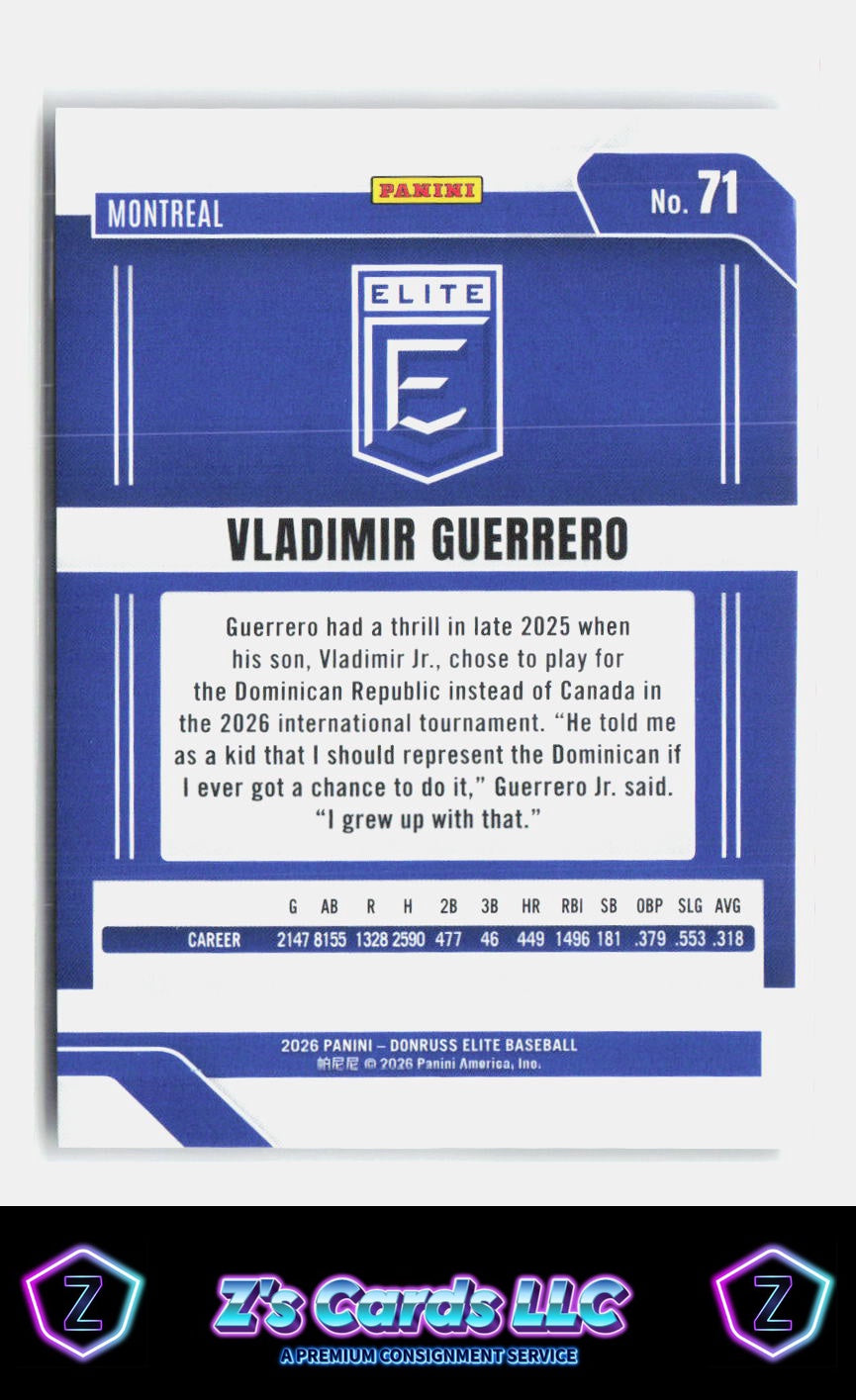 2026 Donruss Elite Vladimir Guerrero Black Foil 7/25 Expos SN
