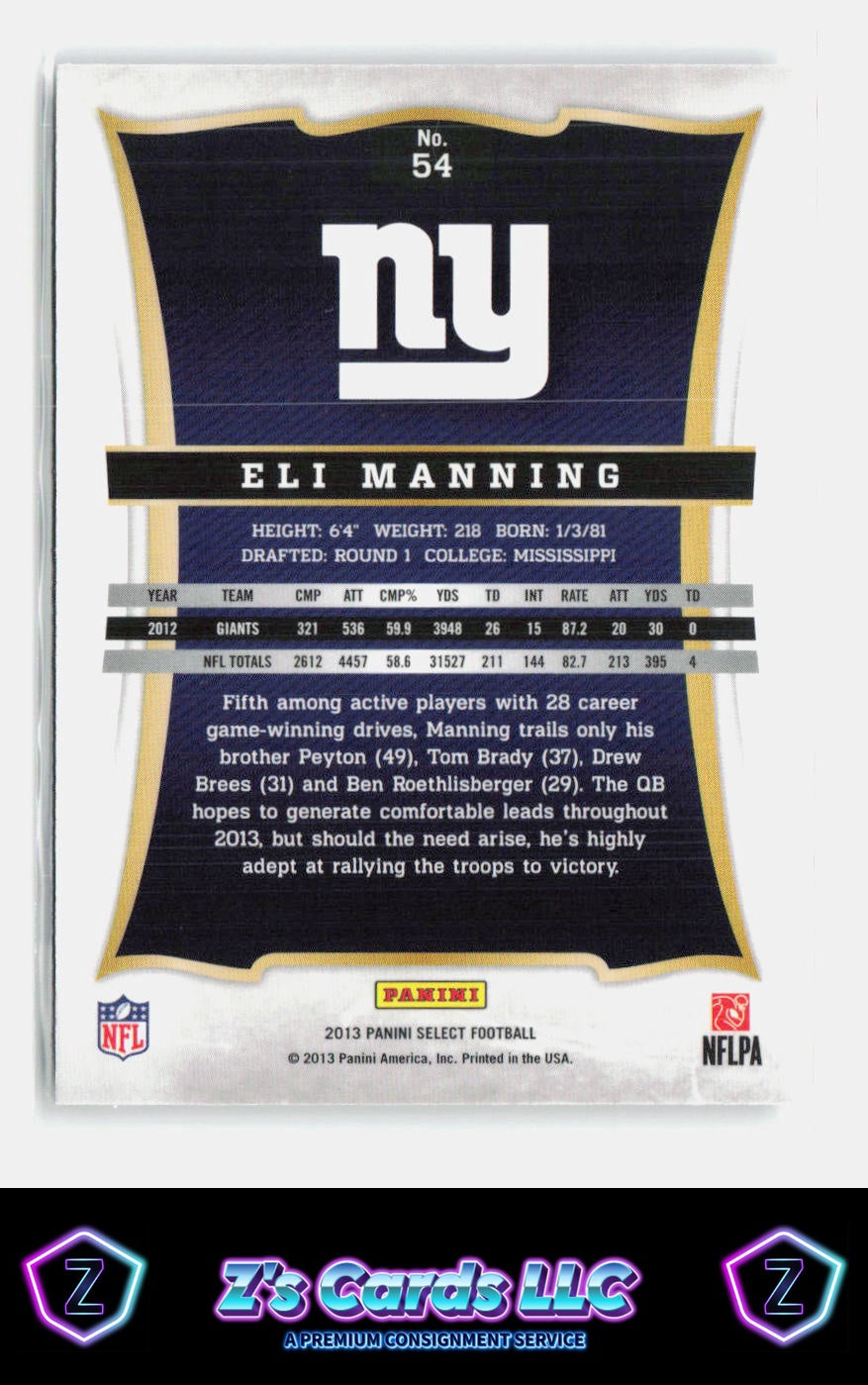2013 Panini Select Eli Manning #54 New York Giants