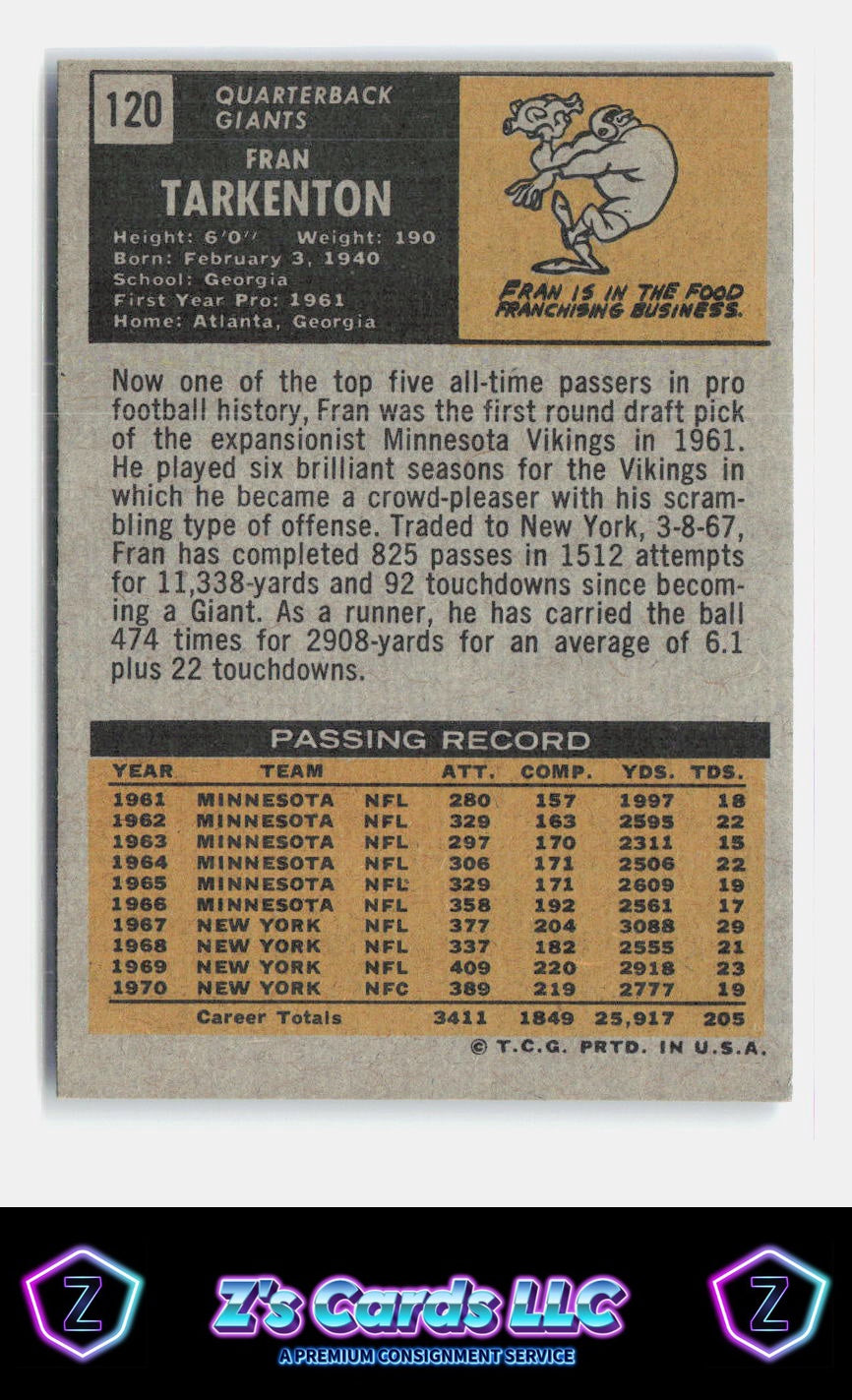 1971 Topps Fran Tarkenton Excellent Condition 1a Giants