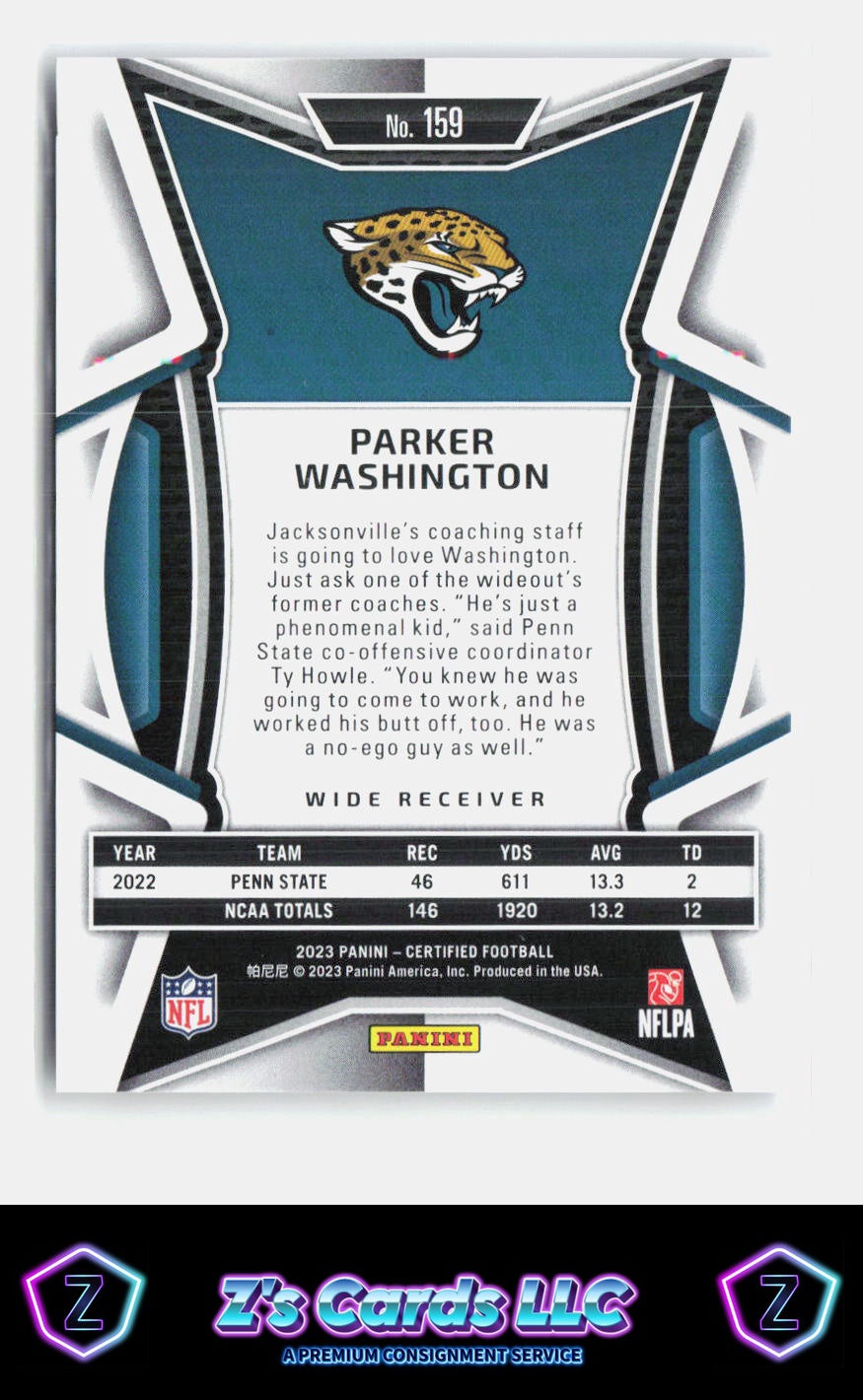 2023 Panini Certified Parker Washington Certfied Mirror /399 Jaguars SN, RC