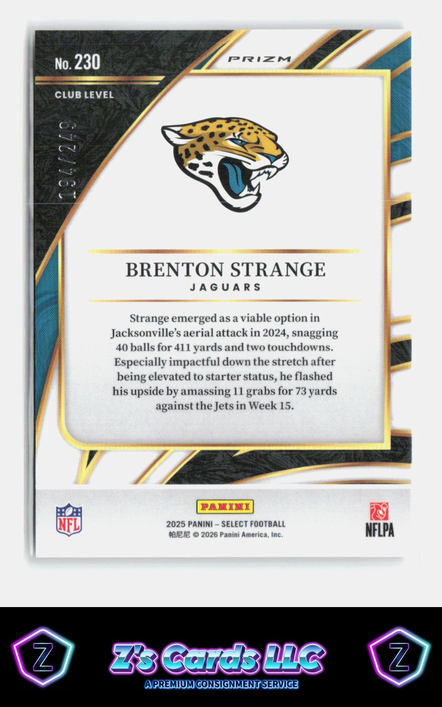2025 Panini Select Brenton Strange Tri-Color Prizm /249 Jaguars SN