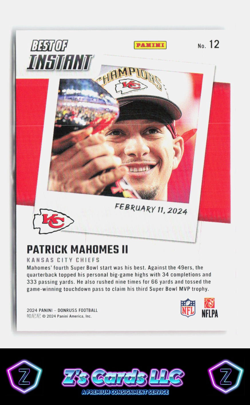 2024 Donruss Patrick Mahomes II Best of Panini Instant Chiefs