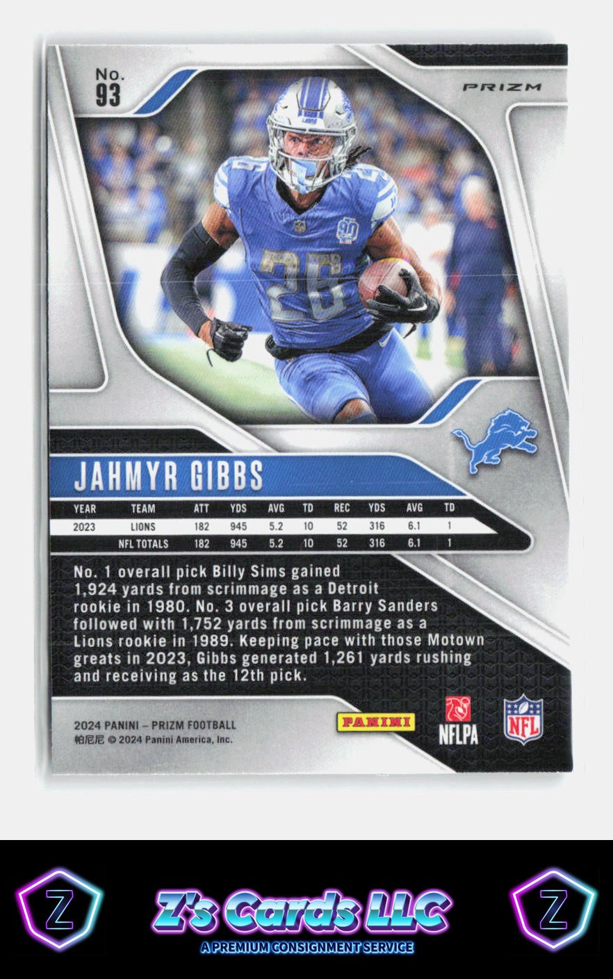 2024 Panini Prizm Jahmyr Gibbs Silver Prizm Detroit Lions