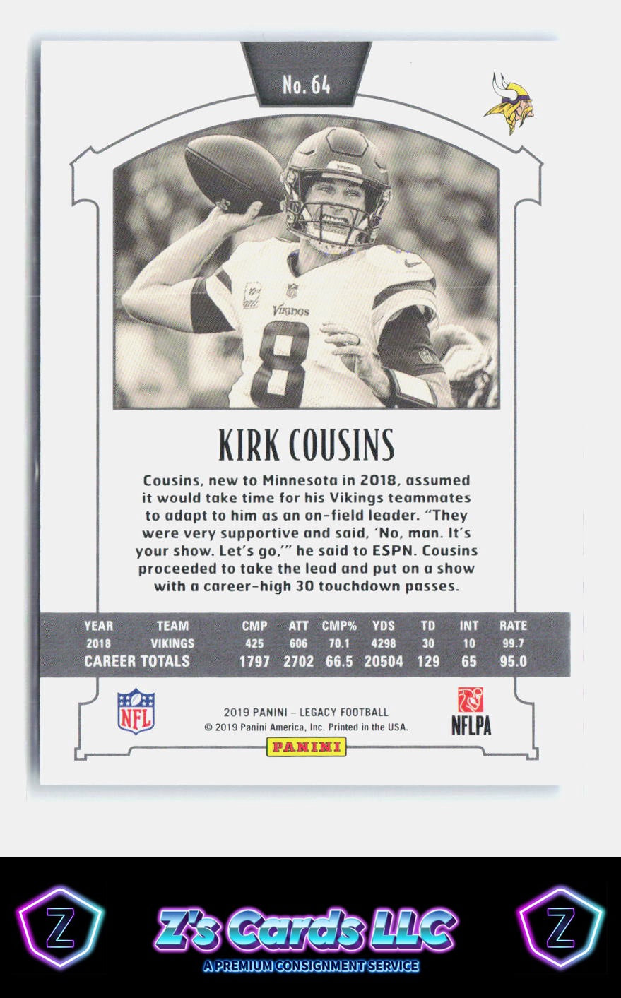 2019 Panini Legacy Kirk Cousins #64 Indigo 17/25 Rare Vikings