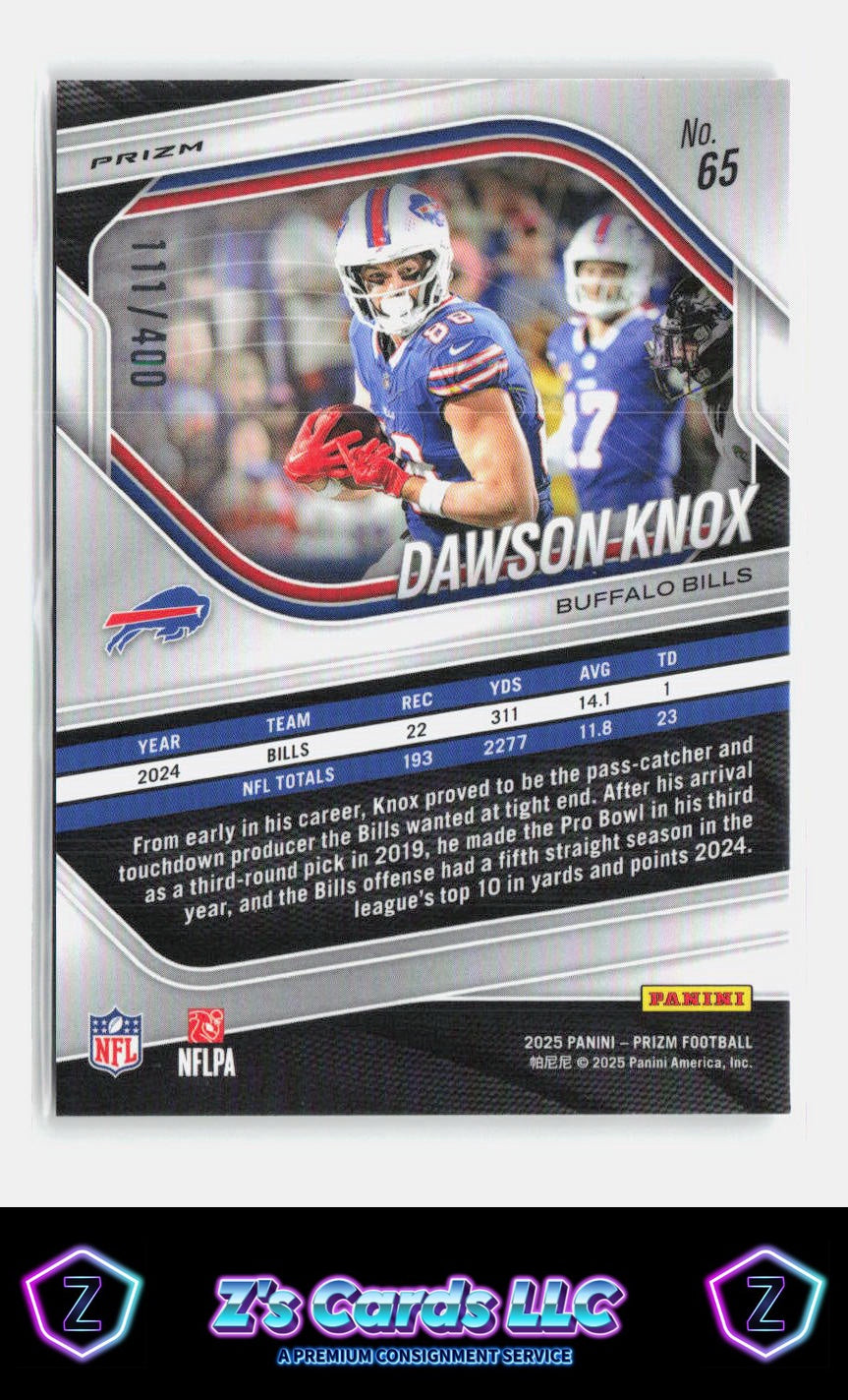 2025 Panini Prizm Dawson Knox Pandora Prizm /400 Bills SN