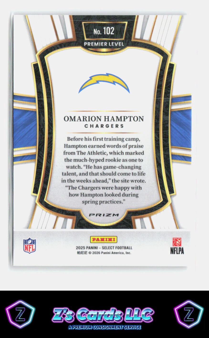 2025 Panini Select Omarion Hampton True Silver Prizm Chargers