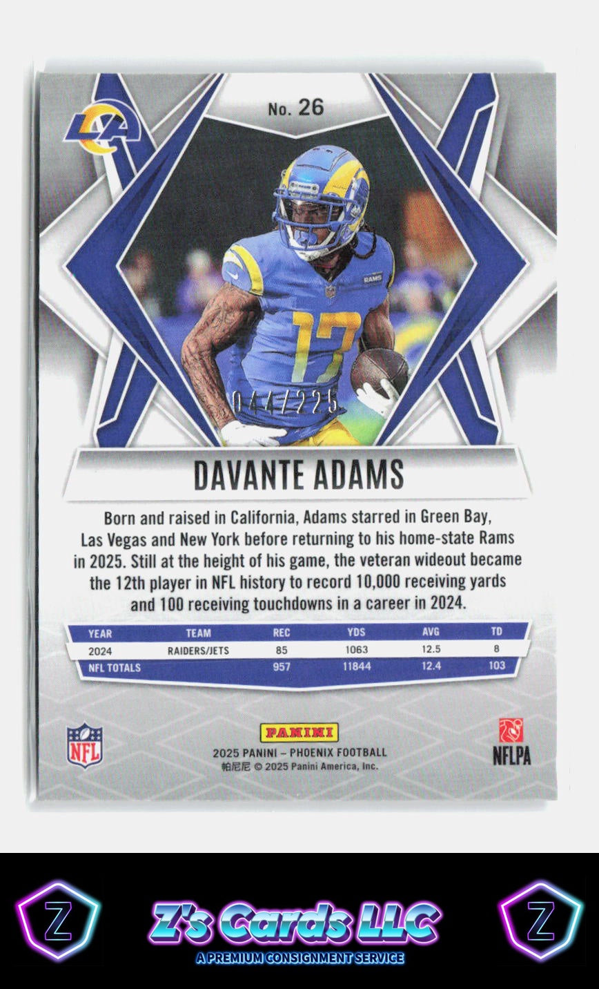 2025 Panini Phoenix Davante Adams Teal Pyramids Prizm /225 Rams