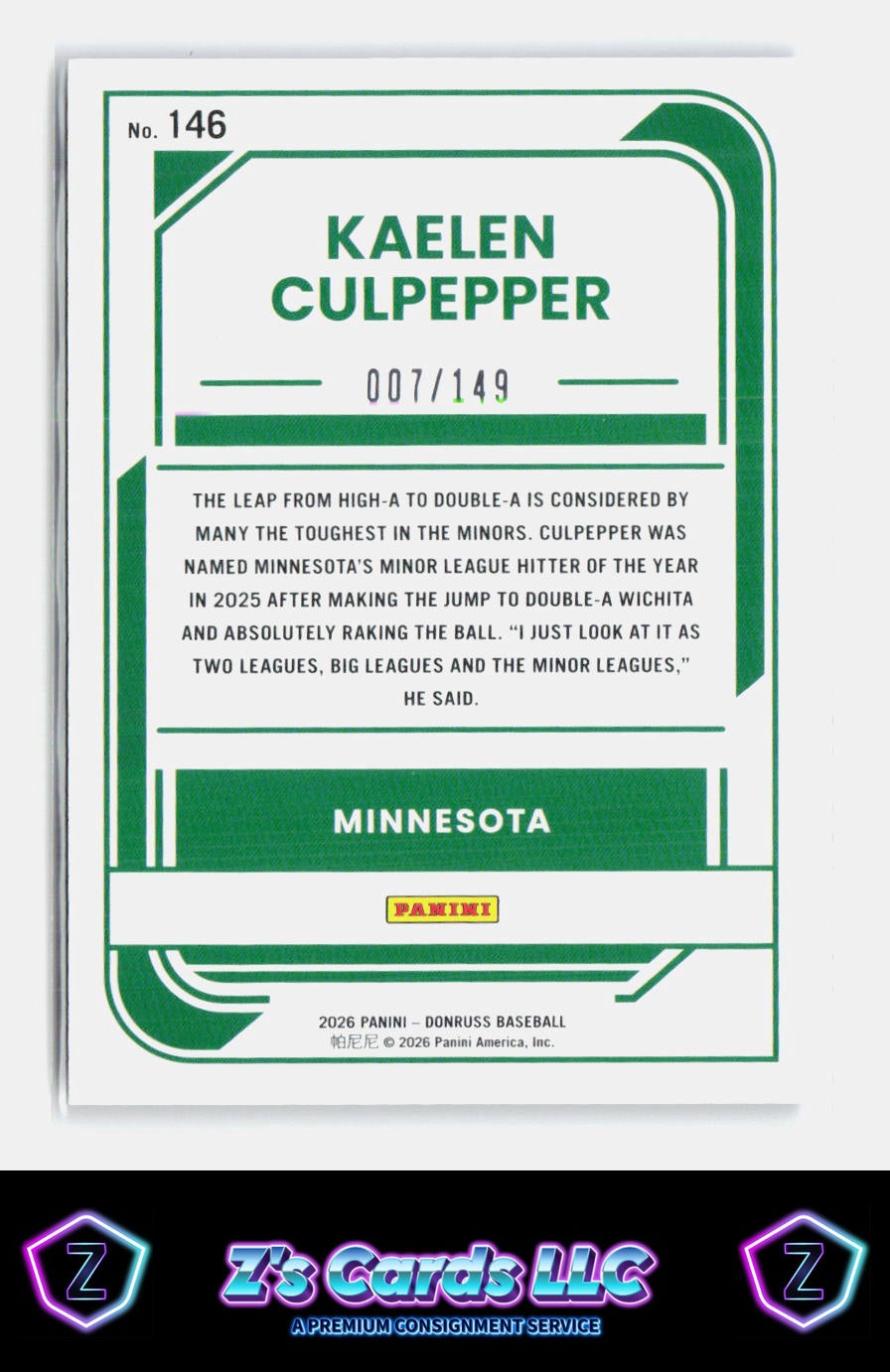 2026 Donruss Kaelen Culpepper Blue Foil /149 Twins SN