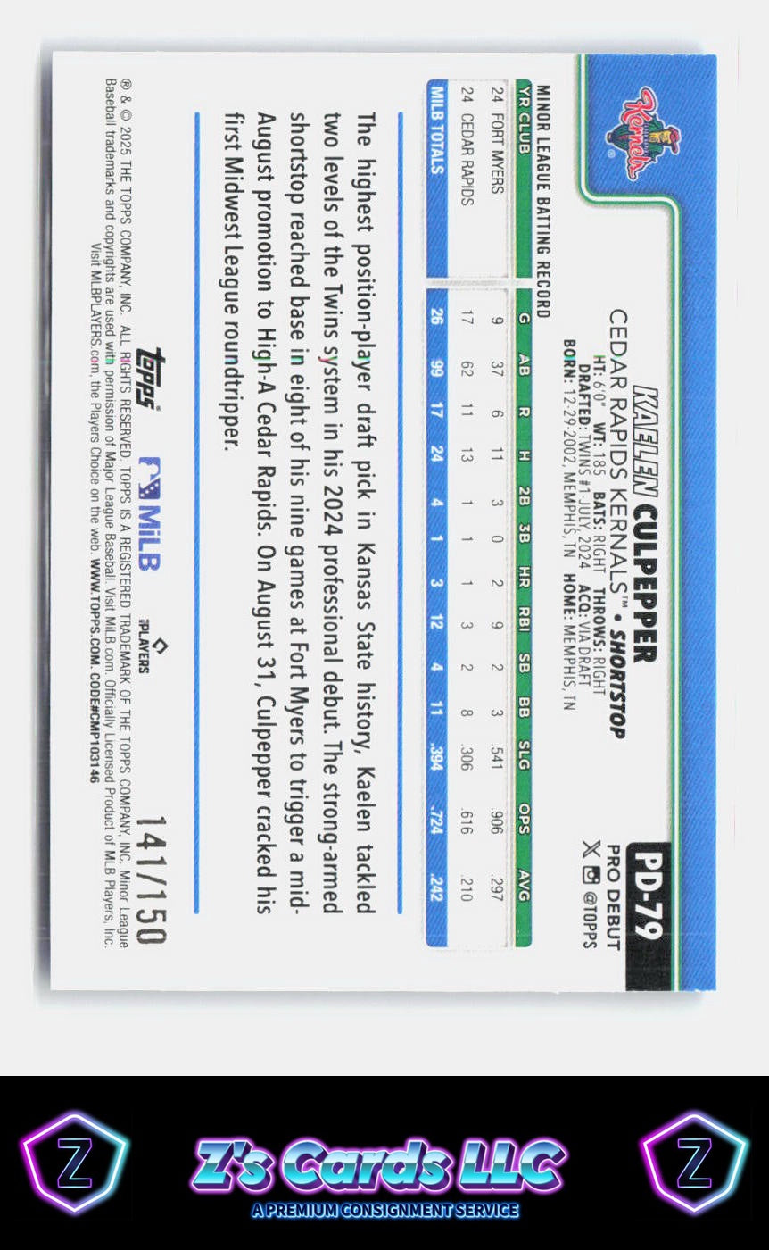 2025 Topps Pro Debut Kaelen Culpepper Blue Foil /150 Kernels SN