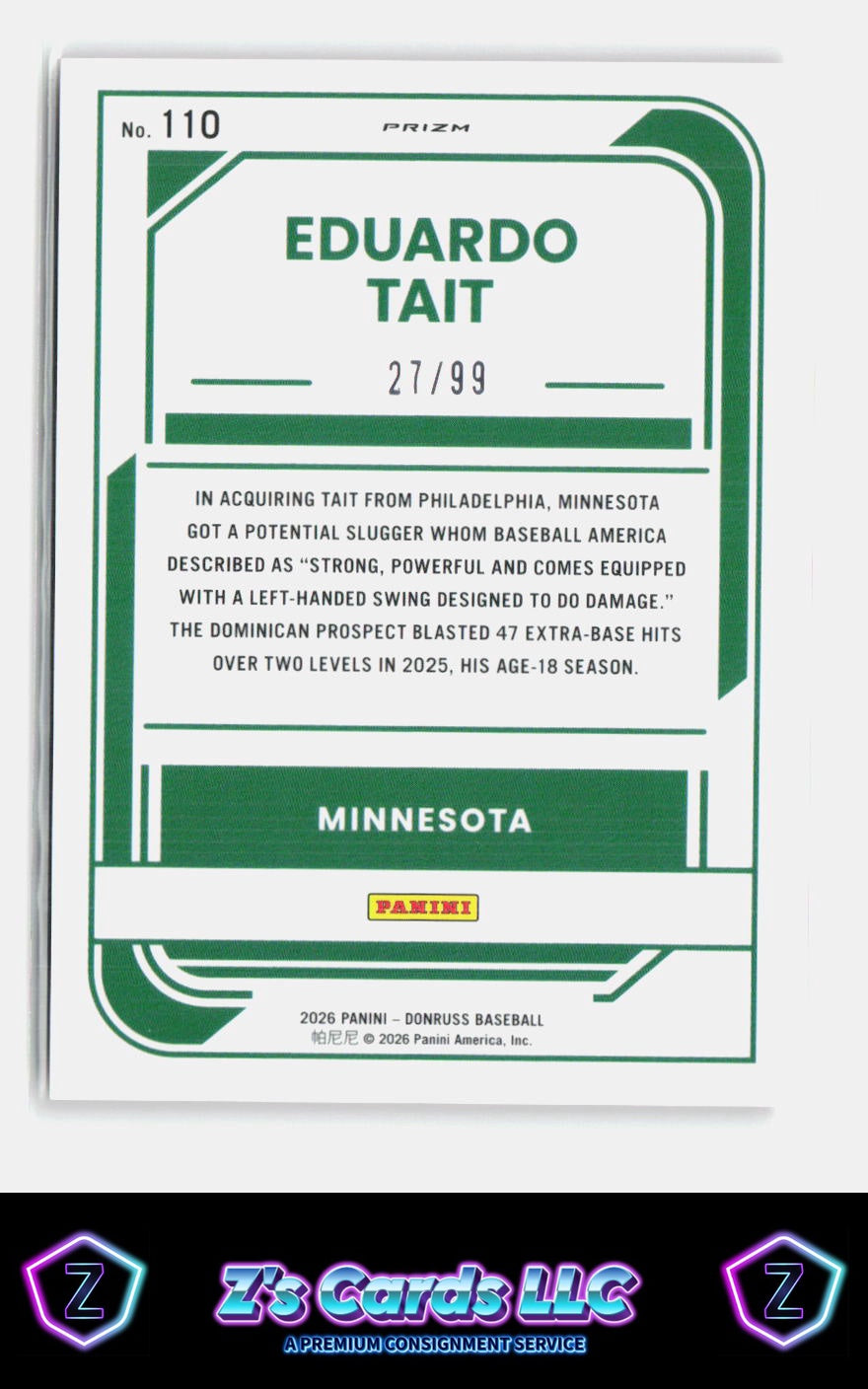 2026 Donruss Eduardo Tait Optic Red /99 Twins SN