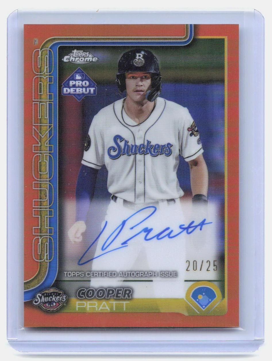 2025 Topps Pro Debut Cooper Pratt Orange CHROME Auto /25 Brewers Call Up On Card