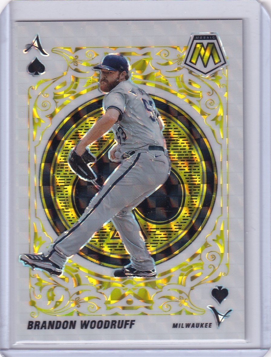 2022 Panini Mosaic - Aces Brandon Woodruff A-12 Reactive Yellow Mosaic Prizm /99