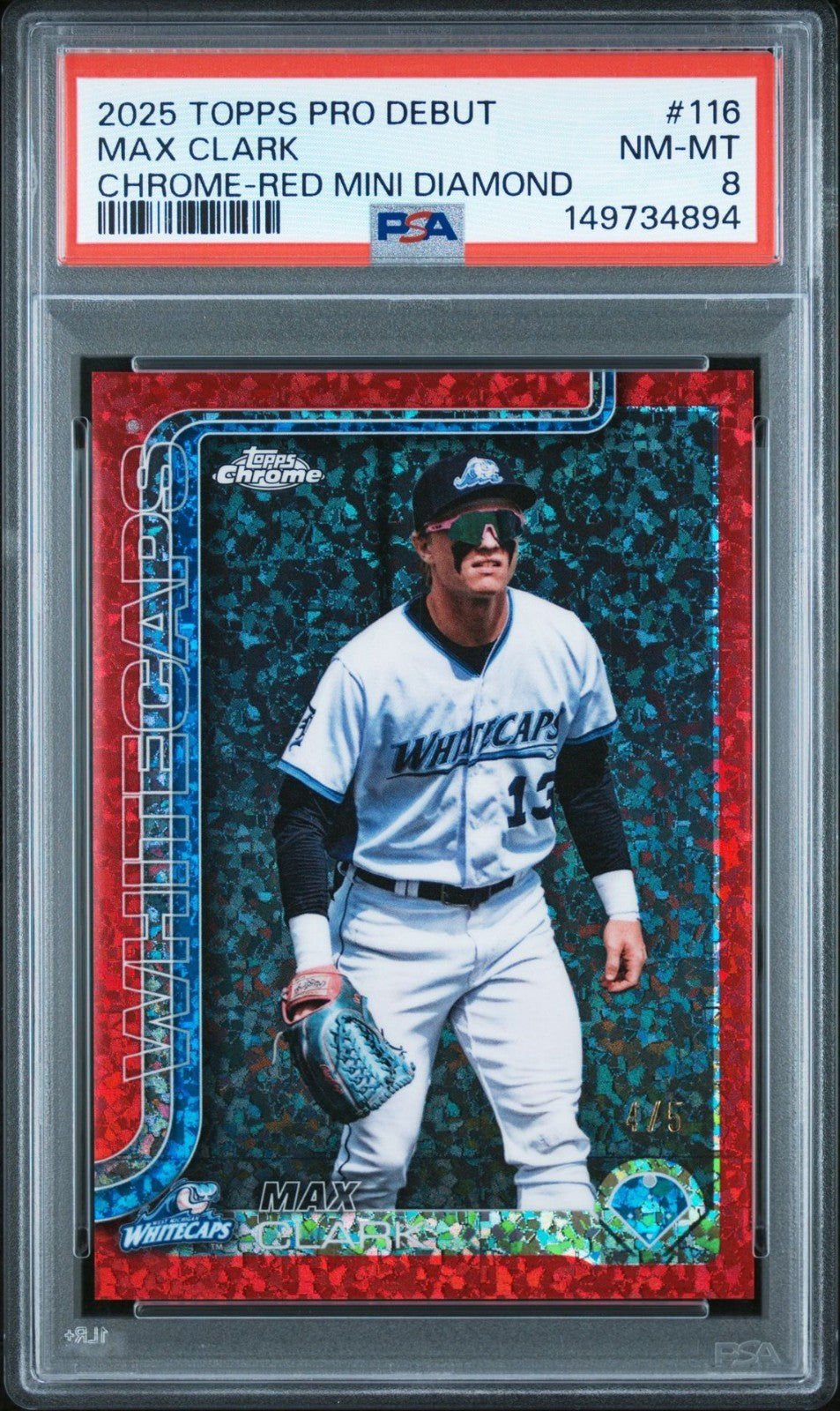 PSA 8 NM-MT 2025 Topps Pro Debut Chrome Max Clark Red Mini-Diamond Refractor /5