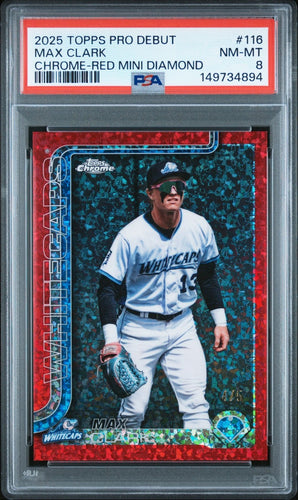 PSA 8 NM-MT 2025 Topps Pro Debut Chrome Max Clark Red Mini-Diamond Refractor /5