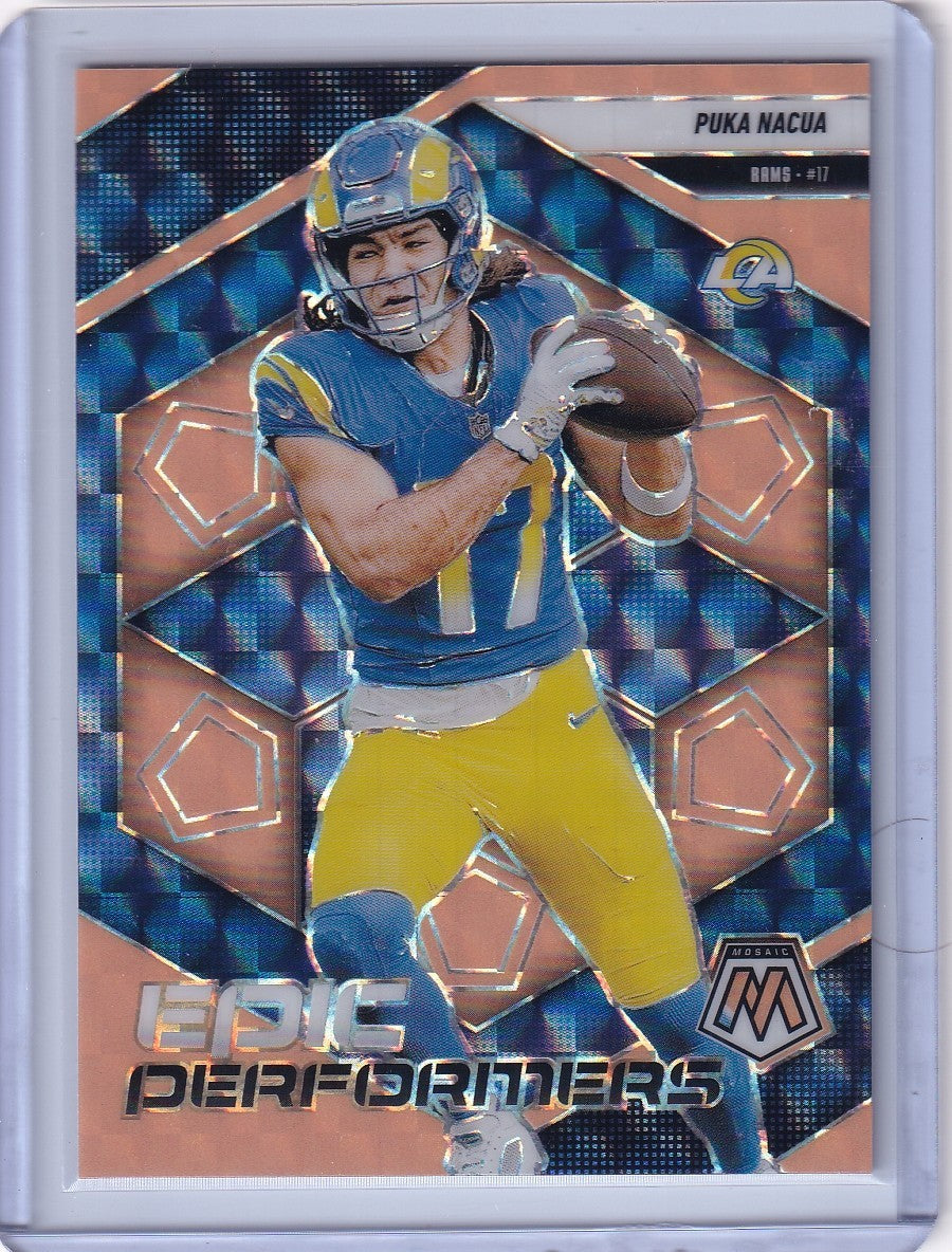 2025 Panini Mosaic Puka Nacua Epic Performers Orange Fluorescent Prizm #7 - Rams