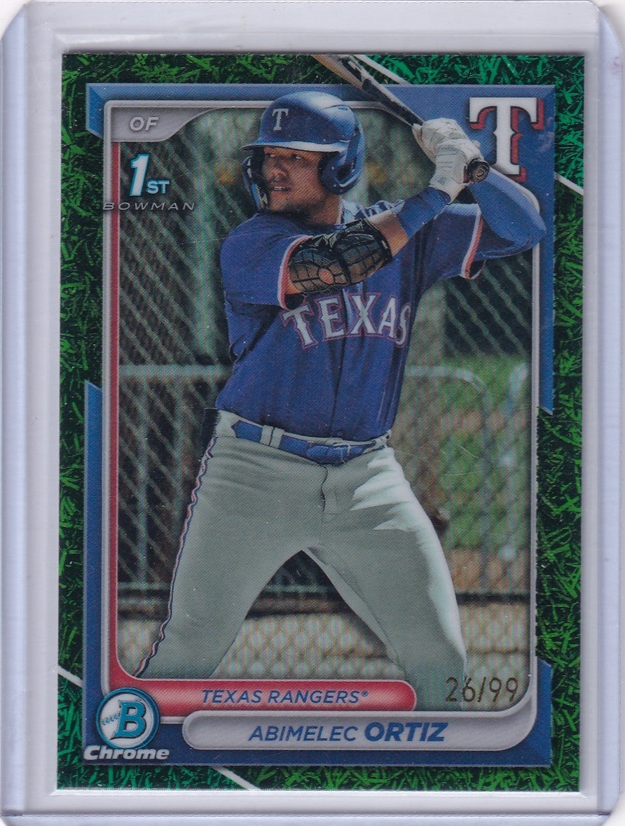 2024 Bowman Chrome Abimelec Ortiz RC Green Grass Refractor /99 RANGERS 1st