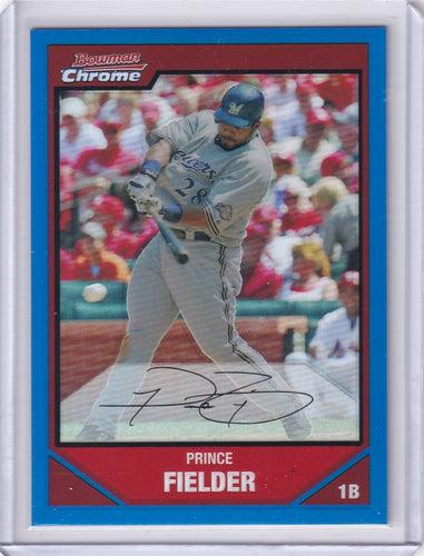 Prince Fielder 2007 Bowman Chrome Baseball Blue Refractor #'d /150 Card #9 RARE