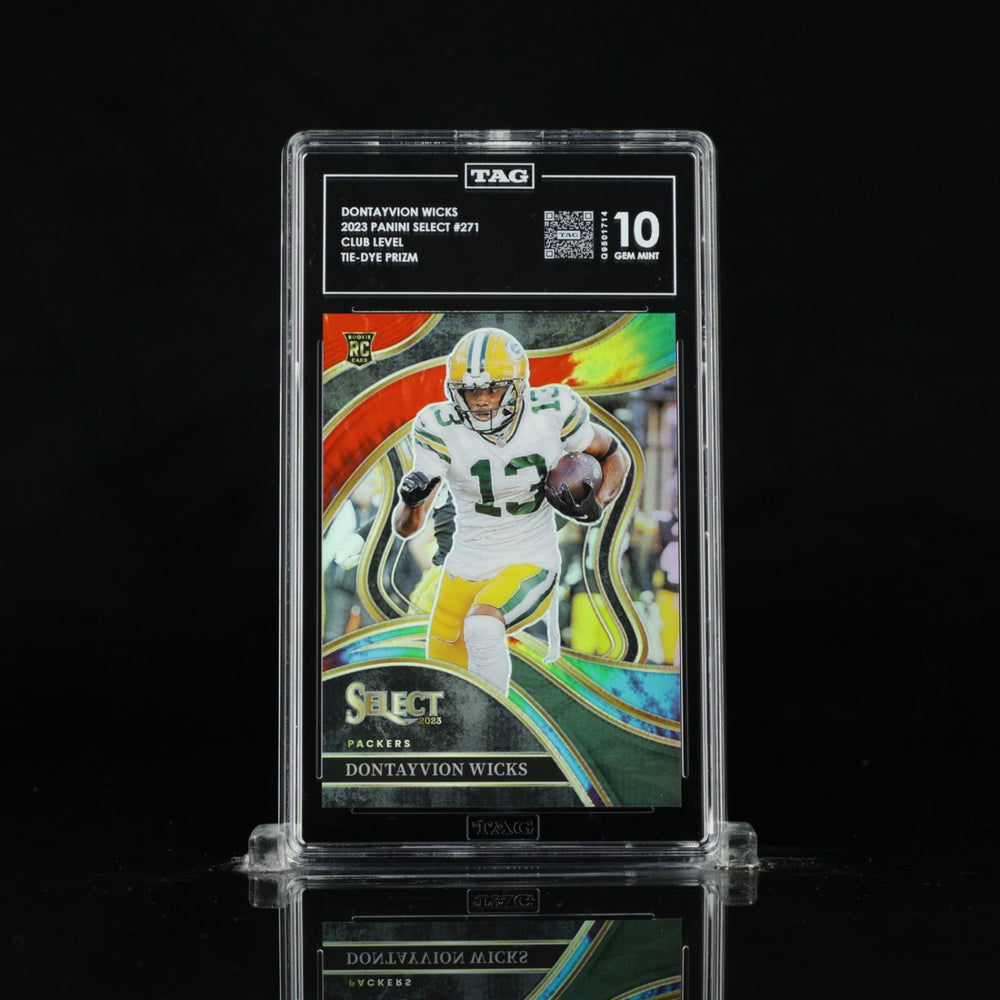 TAG 10 2023 Panini Select Club Level Tie Dye Prizm #271 Dontayvion Wicks /25 RC