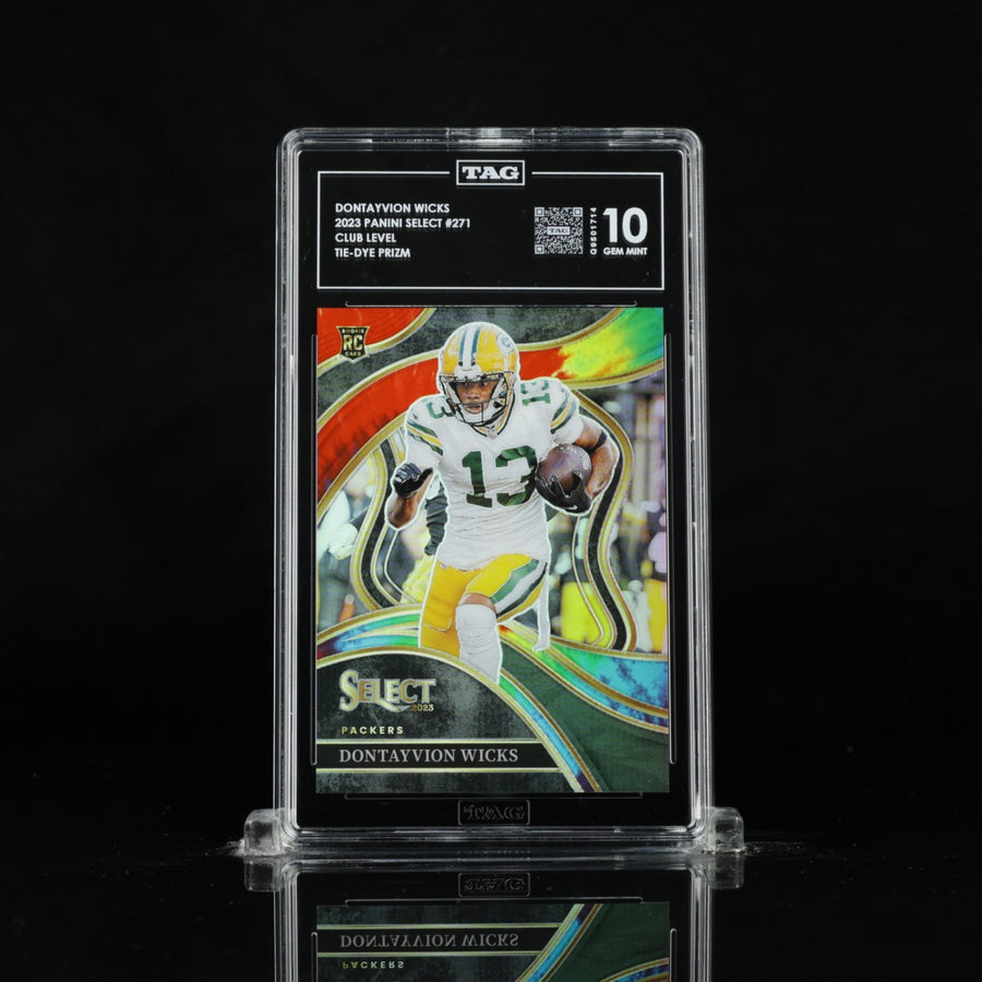 TAG 10 2023 Panini Select Club Level Tie Dye Prizm #271 Dontayvion Wicks /25 RC