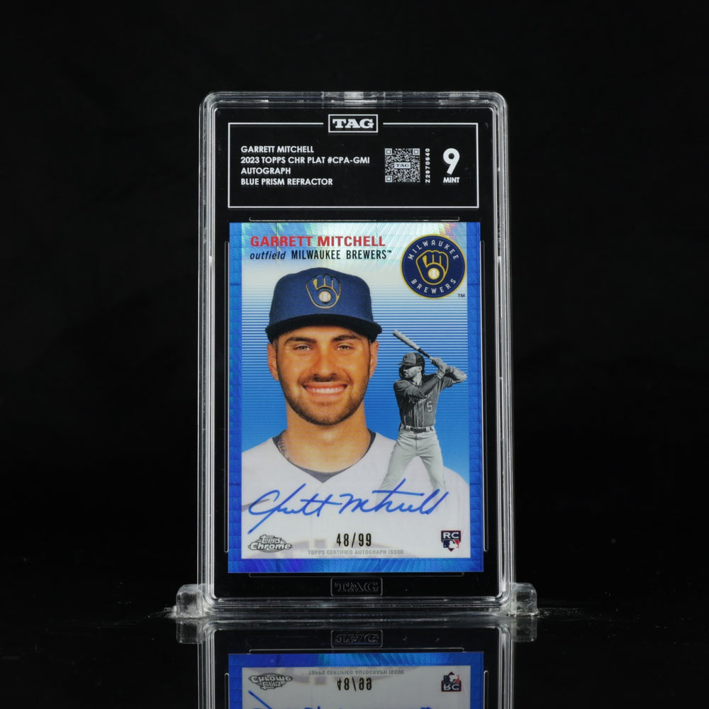 TAG 9 2023 Topps Chrome Platinum Garrett Mitchell Blue Prism Refractor Auto /99