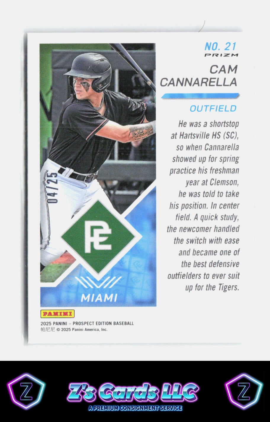 2025 Panini Prospect Edition Cam Cannarella Holo Silver # 4/25 Marlins