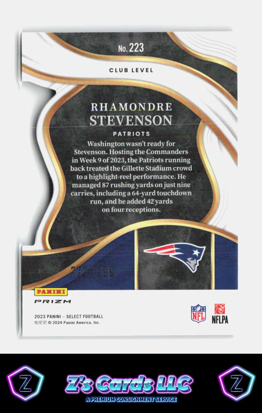2023 Panini Select Rhamondre Stevenson Copper Prizm Die-Cut /299 Patriots