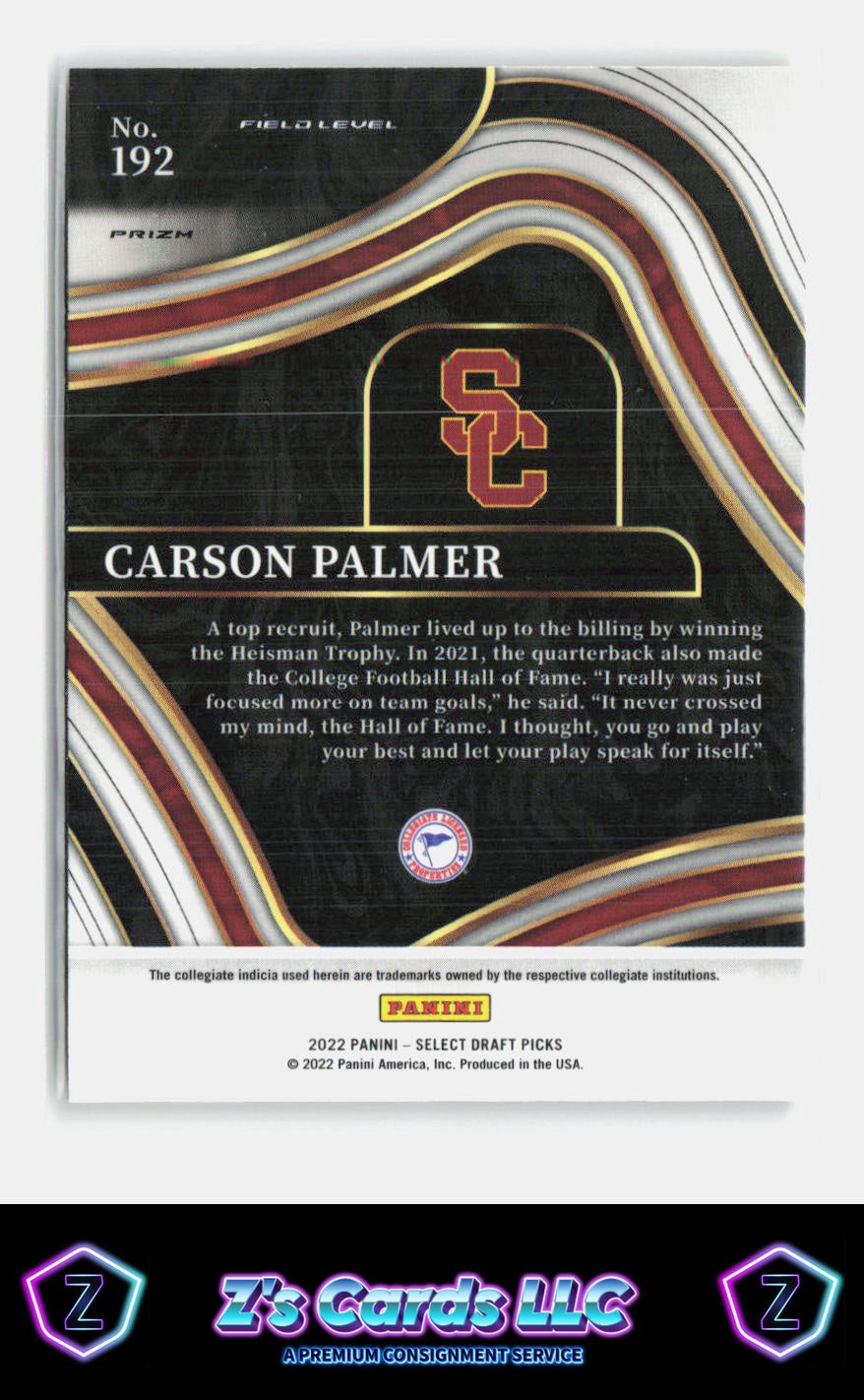 2022 Panini Select Draft Picks Carson Palmer Gold Lazer Prizm Trojans