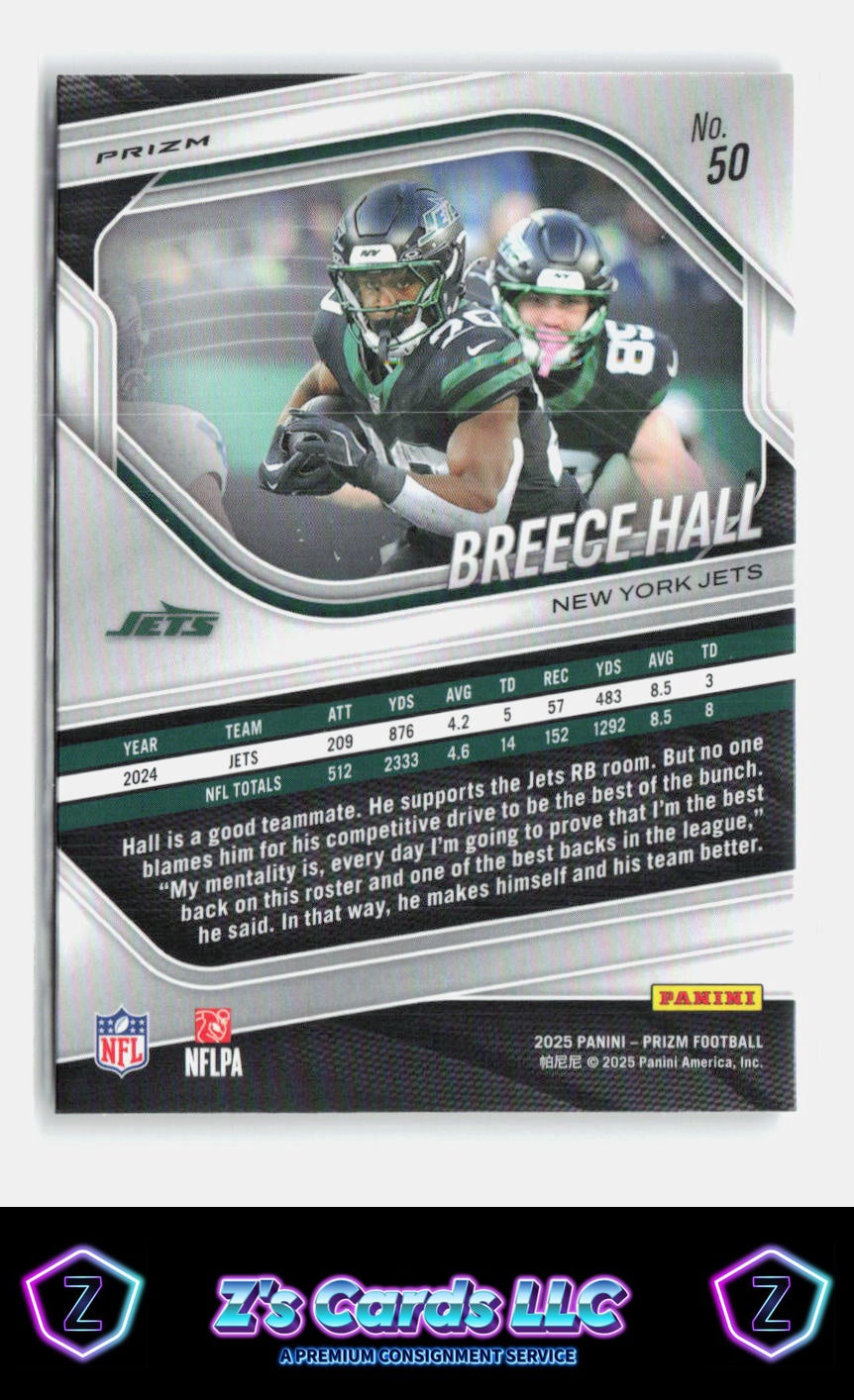 2025 Panini Prizm Breece Hall Silver Prizm NM Jets
