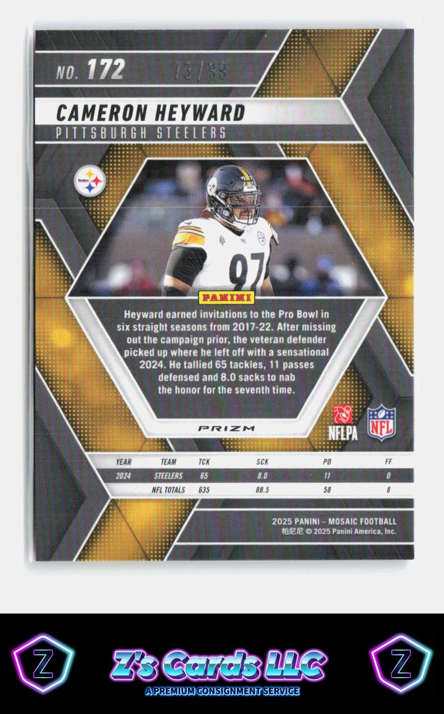 2025 Panini Mosaic Cameron Heyward Mosaic Blue /99 Steelers SN
