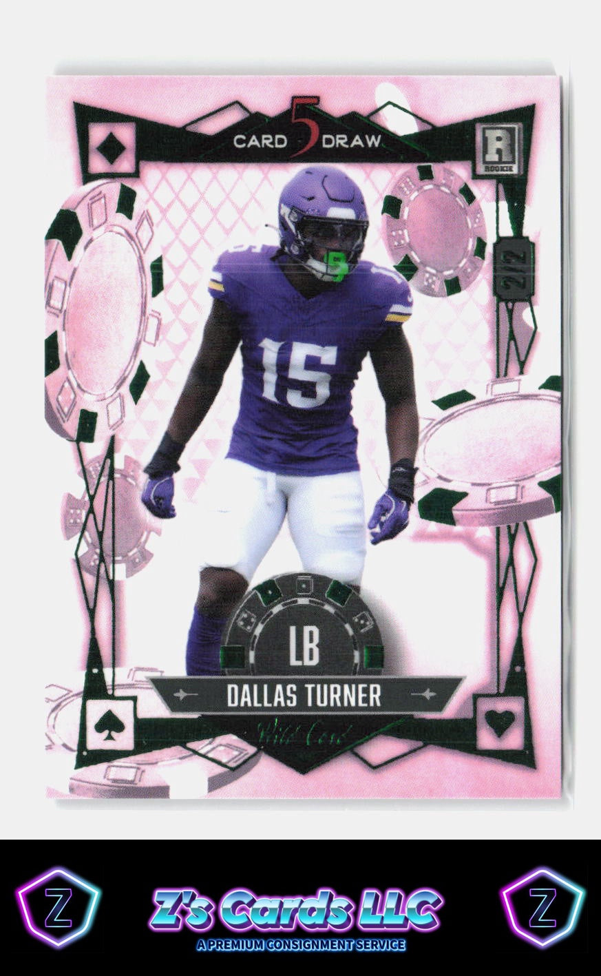 2024 Wild Card 5 Card Draw Dallas Turner Pink/Green Foil 2/2 Vikings (RC)