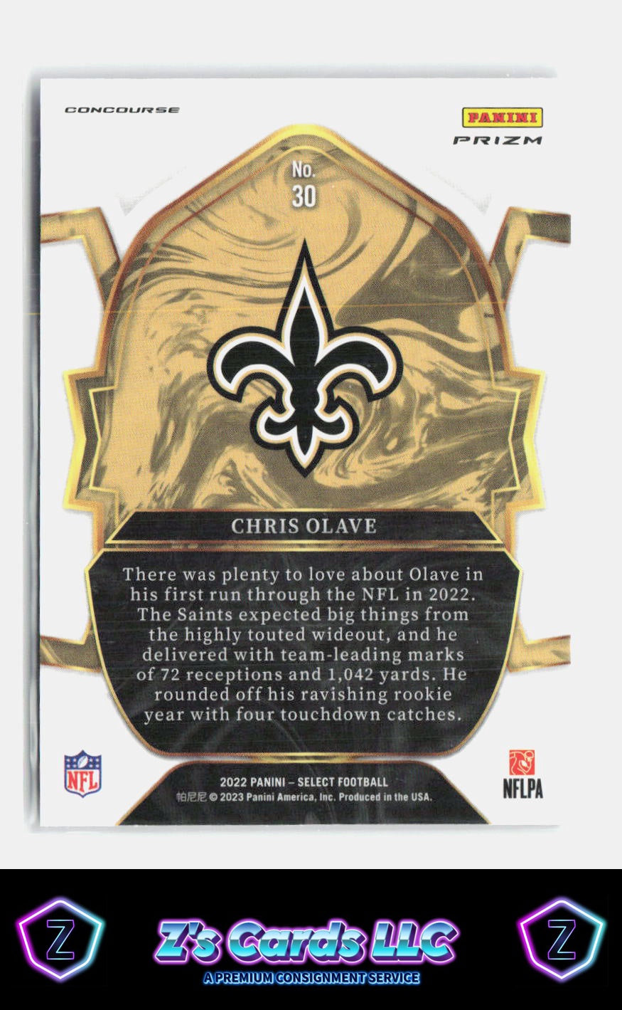 2022 Panini Select Chris Olave Silver Prizm Saints RC