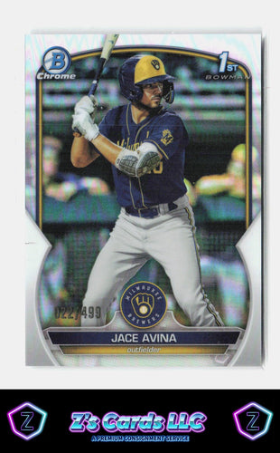 2023 Bowman Jace Avina Chrome Refractor /499 Brewers SN
