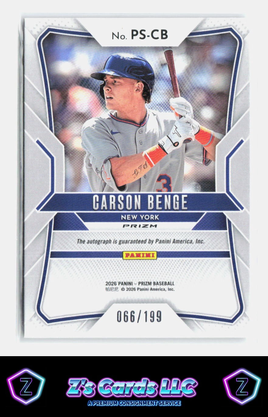 2025 Panini Prizm Carson Benge Mets Silver Wave Prizm Autograph /199 (RC)