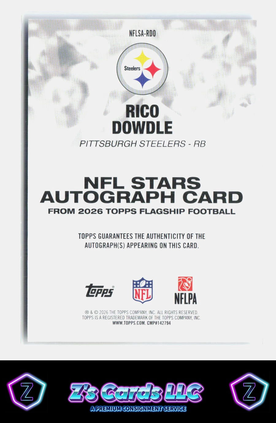 2026 Topps Flagship Rico Dowdle Steelers NFL Stars Autographs Blue /150